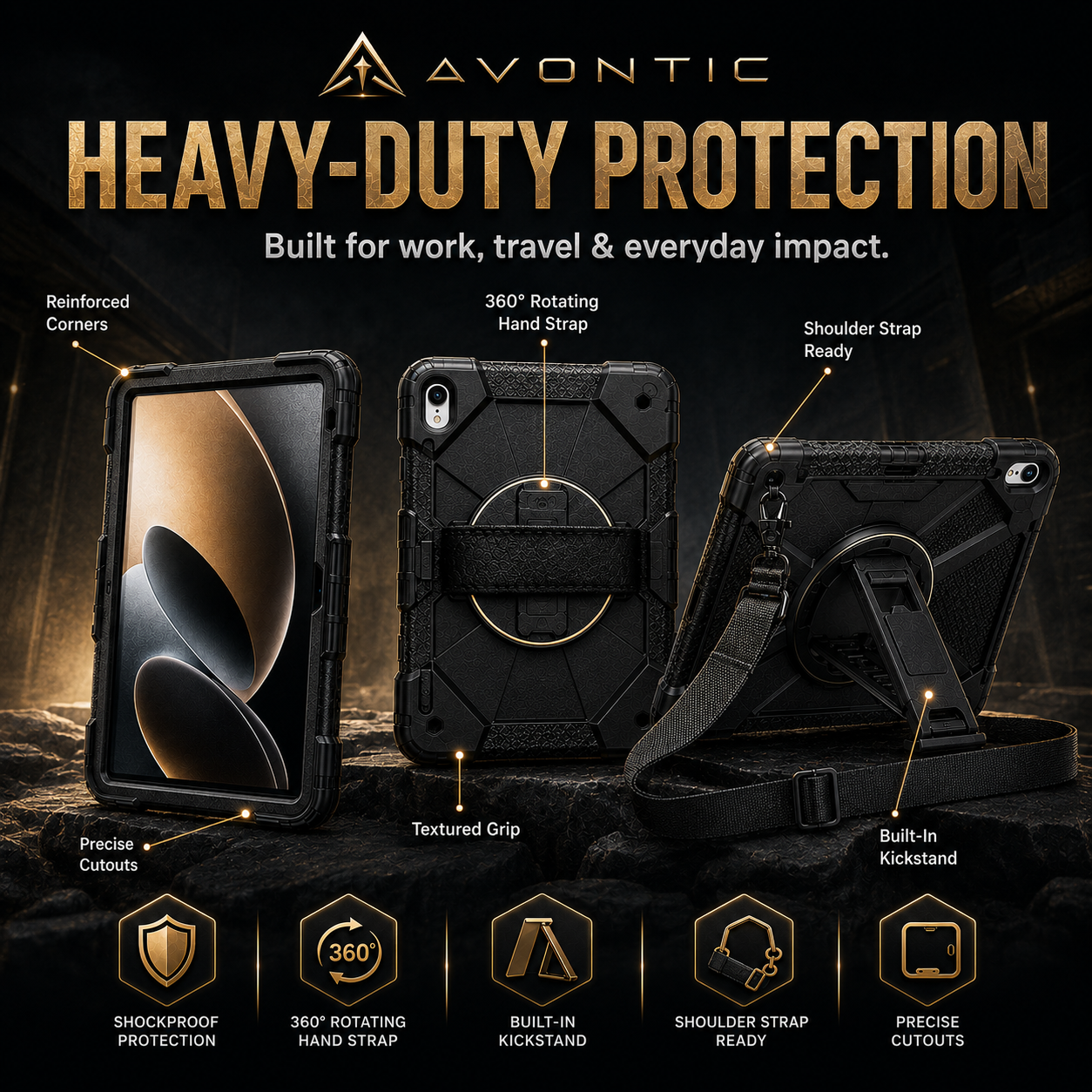 RhinoGuard Sentinel 360 Rugged iPad Case with Kickstand & Hand Strap — product view 2