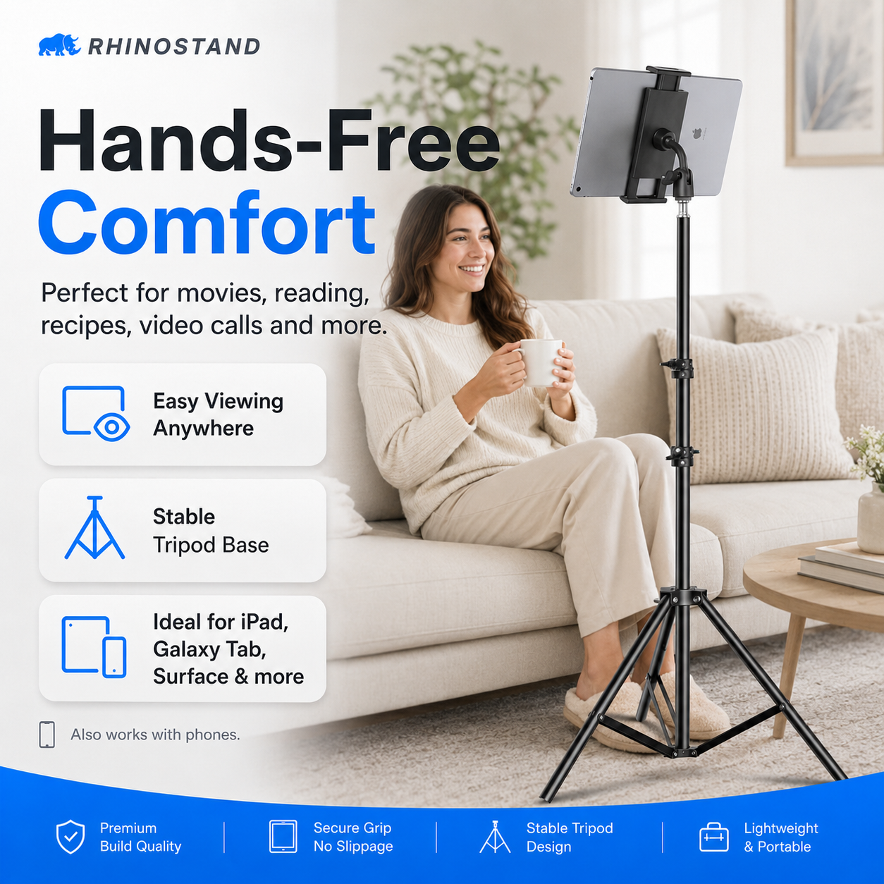 RhinoStand Pro 360 Adjustable iPad & Tablet Tripod Stand