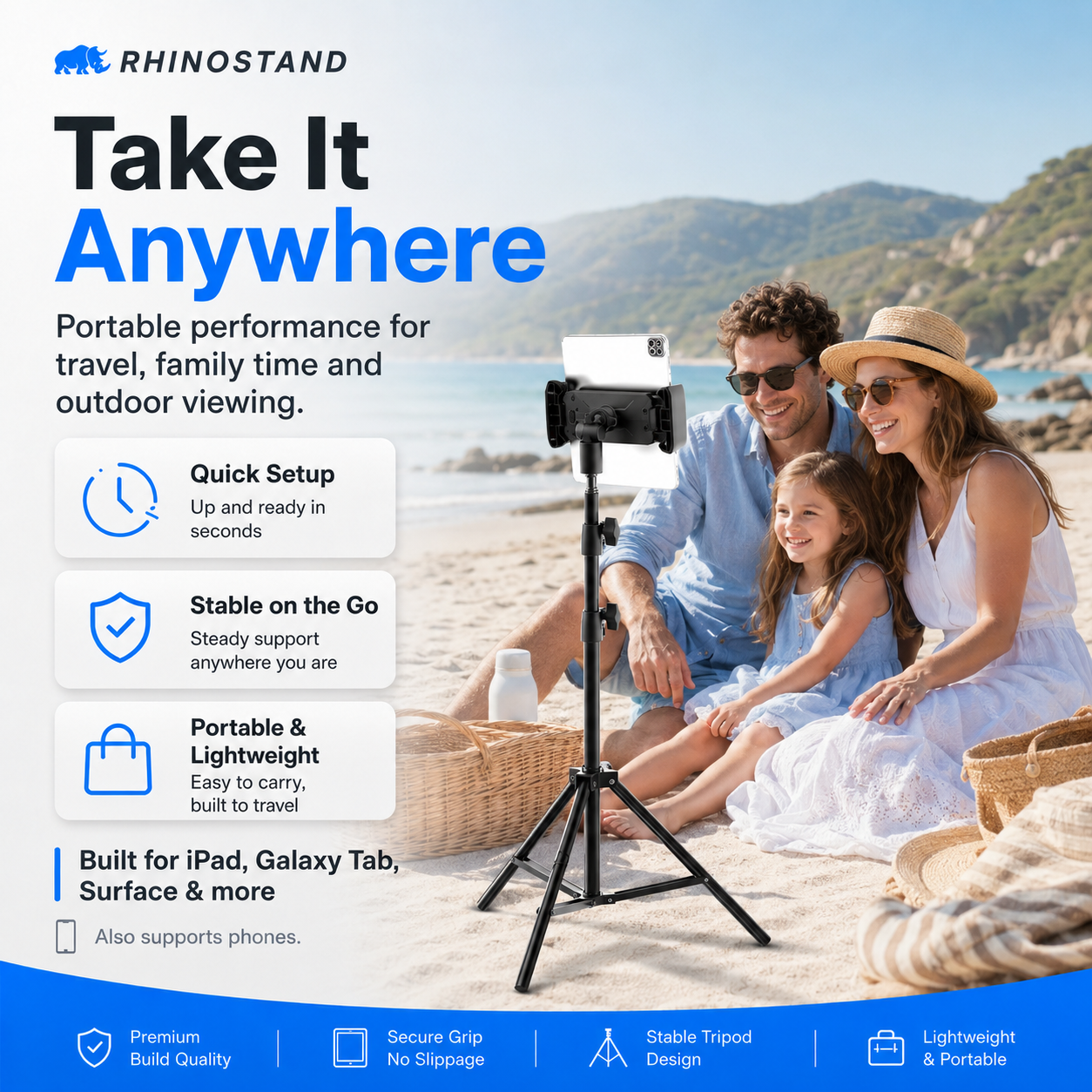 RhinoStand Pro 360 Adjustable iPad & Tablet Tripod Stand