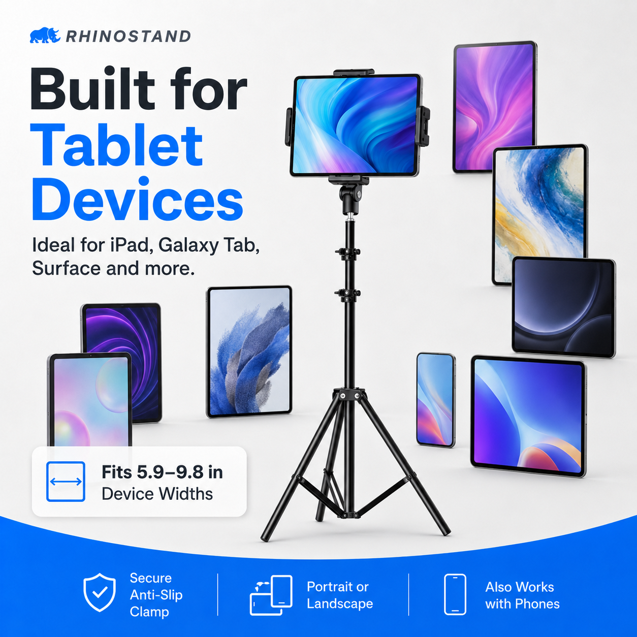 RhinoStand Pro 360 Adjustable iPad & Tablet Tripod Stand