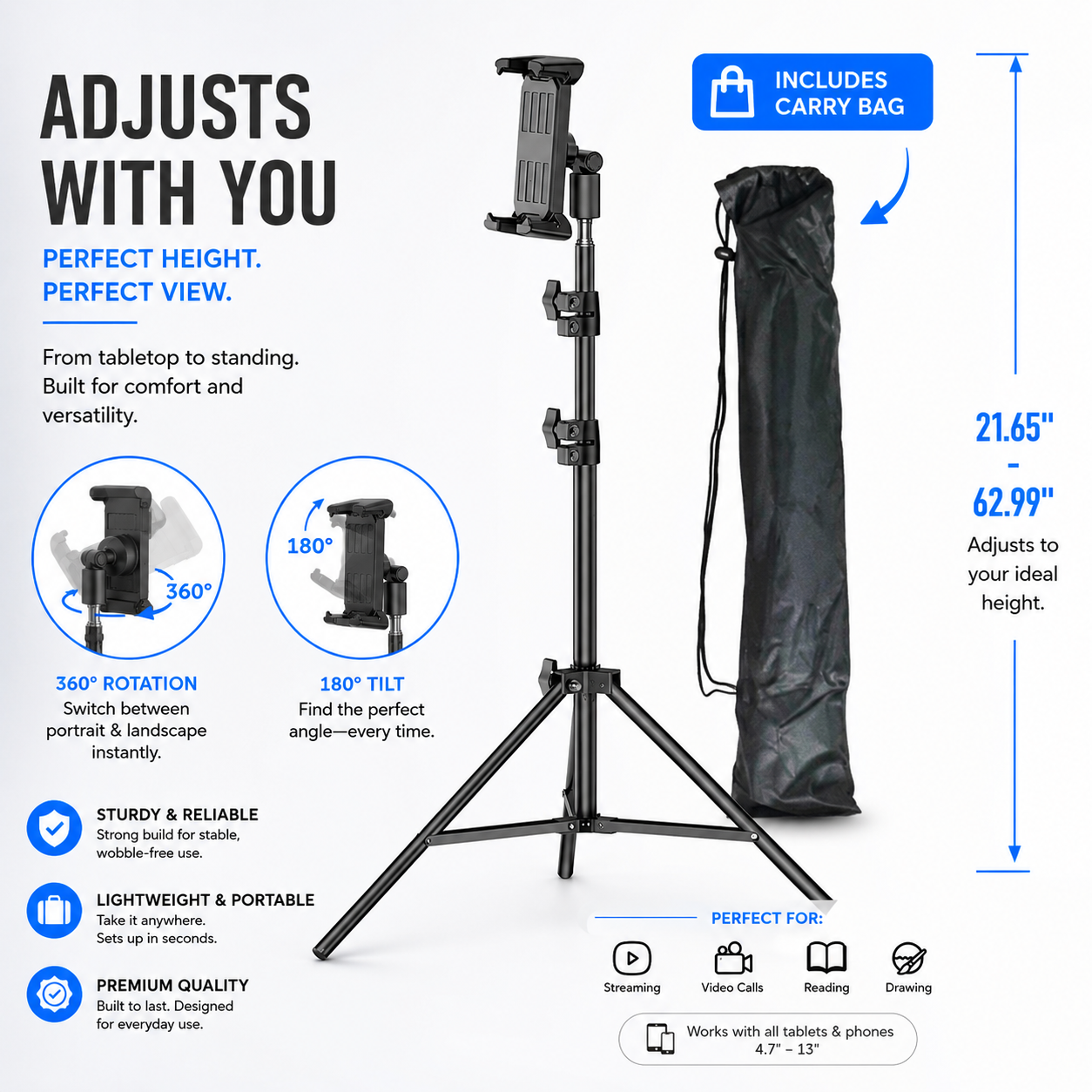 RhinoStand Pro 360 Adjustable iPad & Tablet Tripod Stand