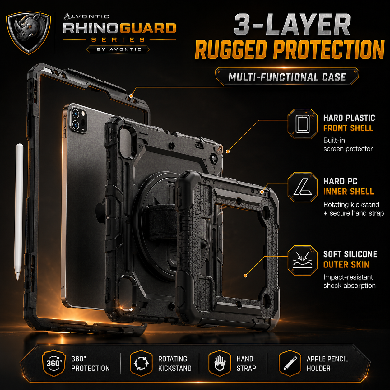 RhinoGuard Tactical 360 Pro Case for iPad Air, iPad A16, and iPad 12th Gen 2026