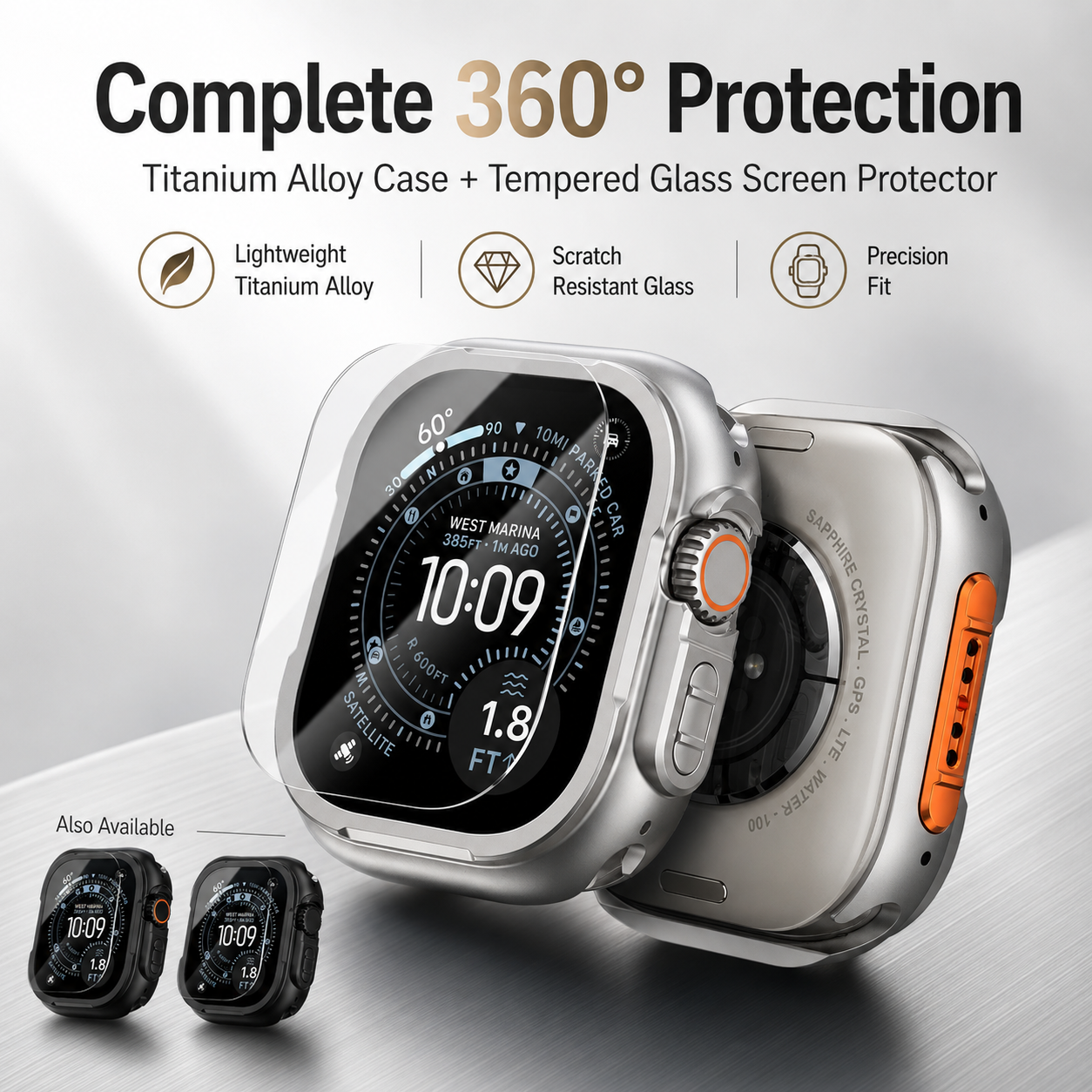 Titanium Alloy Case with Tempered Glass Screen Protector for Apple Watch