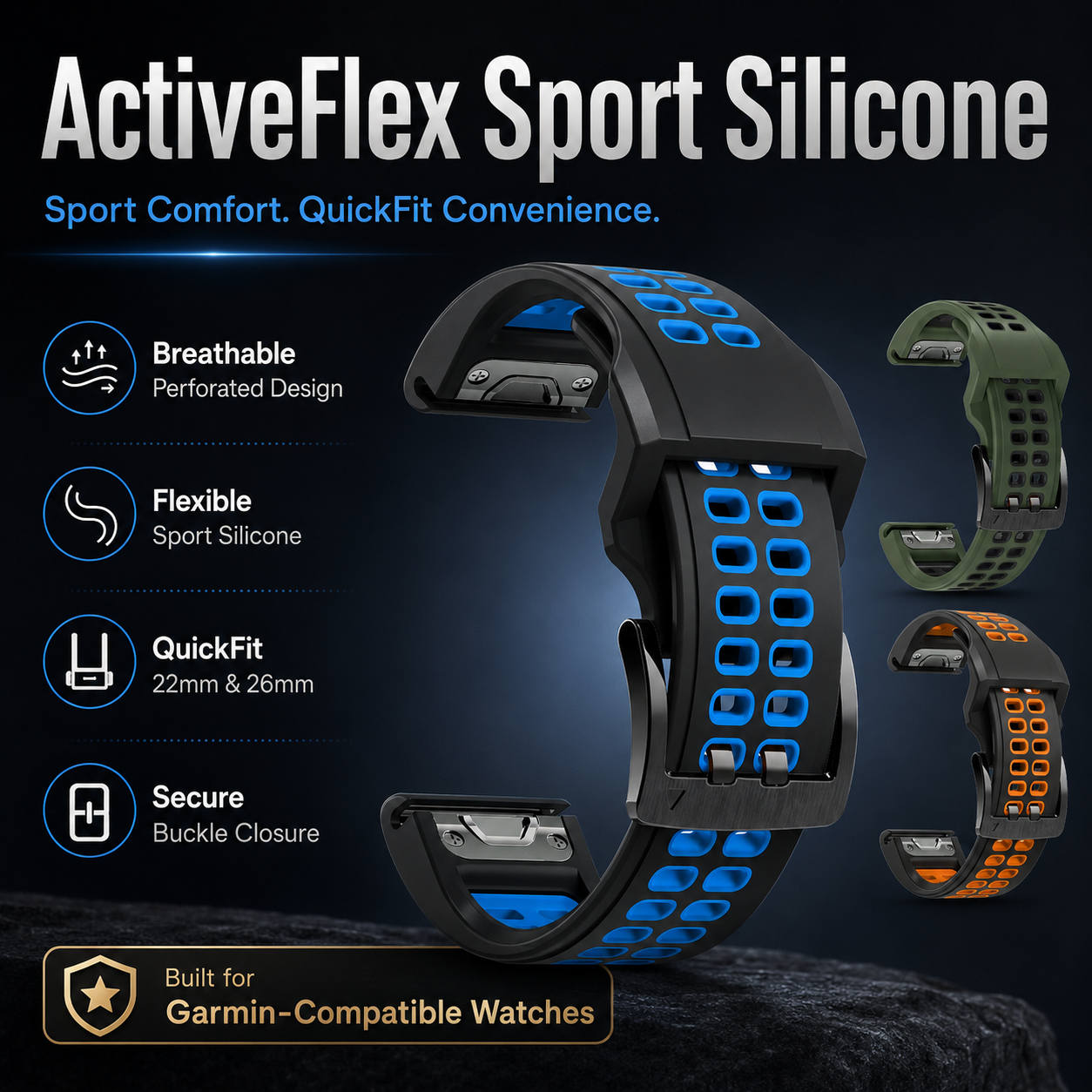 ActiveFlex Sport Silicone Band for Garmin Fenix & Forerunner Series
