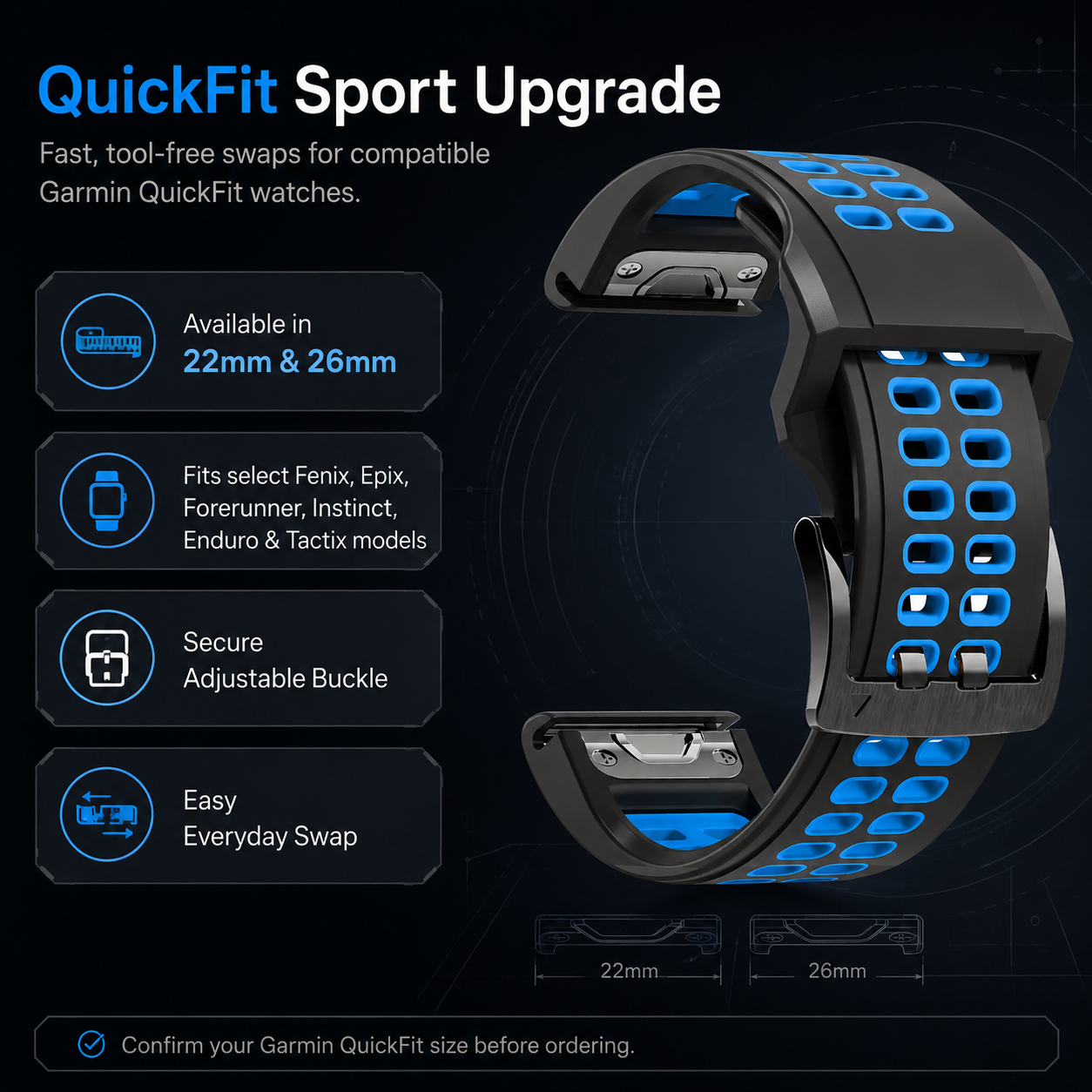 ActiveFlex Sport Silicone Band for Garmin Fenix & Forerunner Series