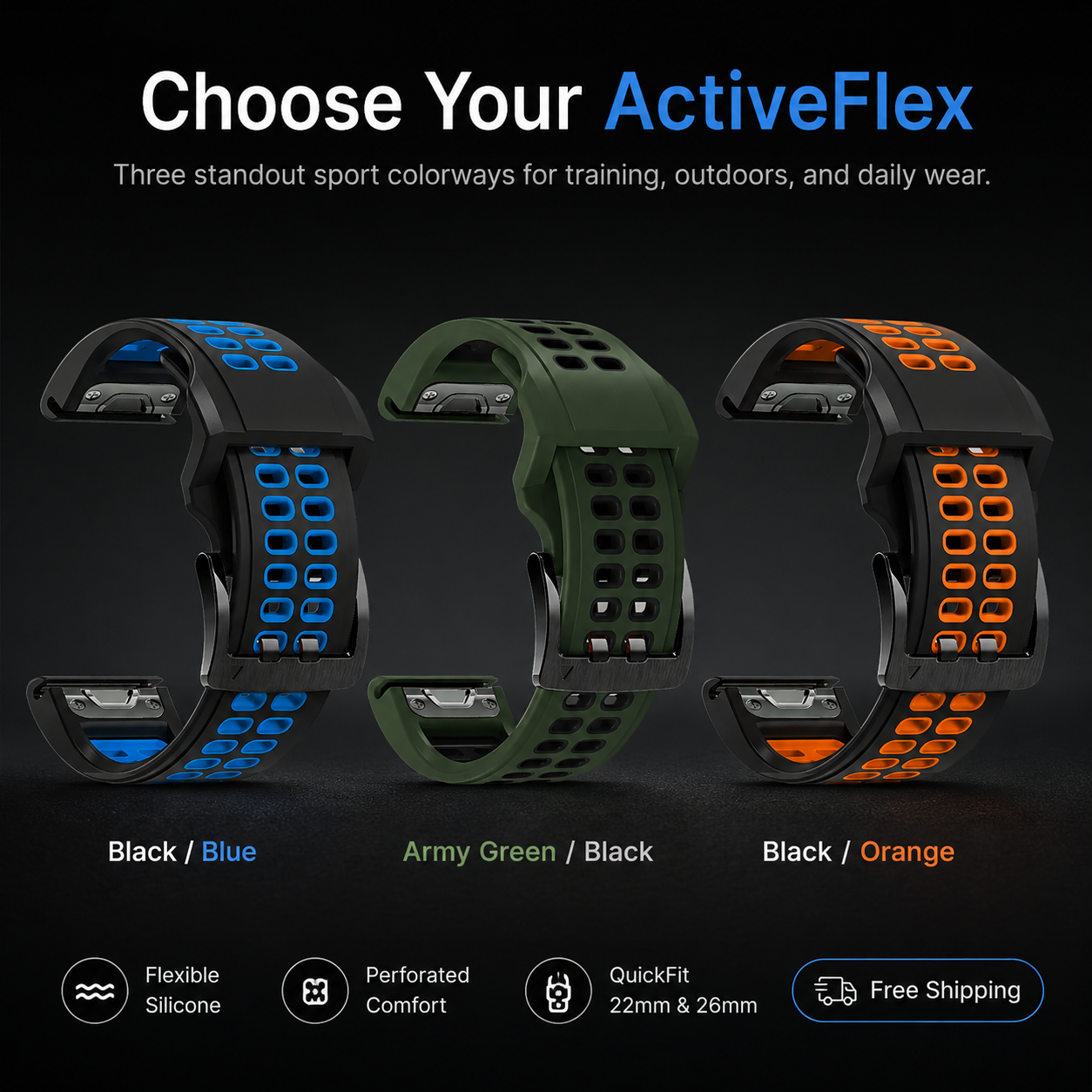 ActiveFlex Sport Silicone Band for Garmin Fenix & Forerunner Series