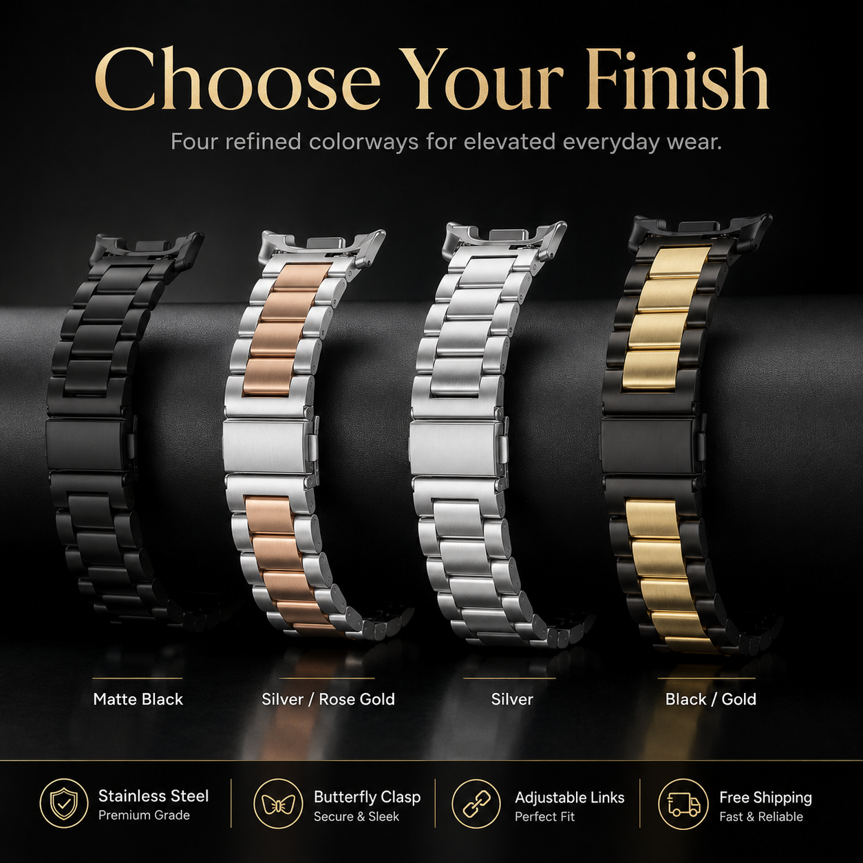 FusionSteel Luxe Edition Band For Galaxy Watch 8 (40mm, 44mm), Classic 46mm & Ultra 2025 (47mm)
