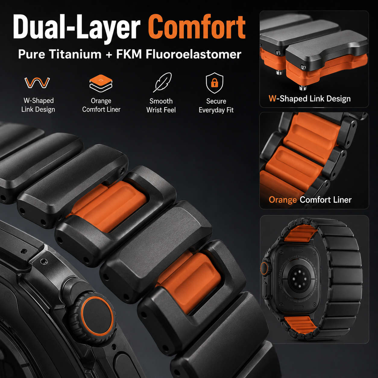 TitanFusion UltraGuard Series — Titanium Metal Band + Rugged Case for Apple Watch Ultra 3, Ultra 2, Ultra 1, Series 11, 10, 9, 8 (49mm / 46mm / 45mm / 44mm)