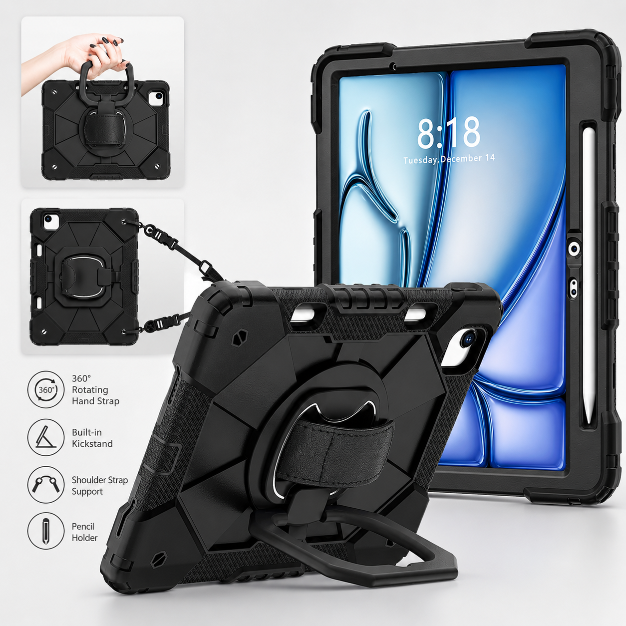 RhinoGuard ArmorPro Rugged iPad Case with Kickstand & Hand Strap