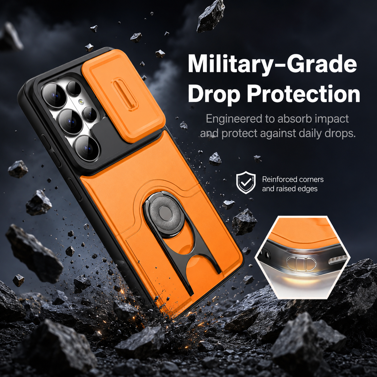 ArmorSlide Pro Magnetic Ring Case for Samsung Galaxy S26 S25 S24 Ultra with Camera Cover Kickstand