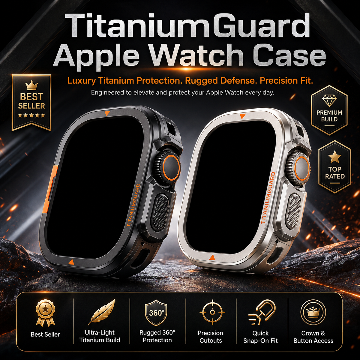 TitaniumGuard 360 Ultra Protective Case for Apple Watch Ultra 1, 2, 3 (49mm) + Series 11 & 10 (46mm)