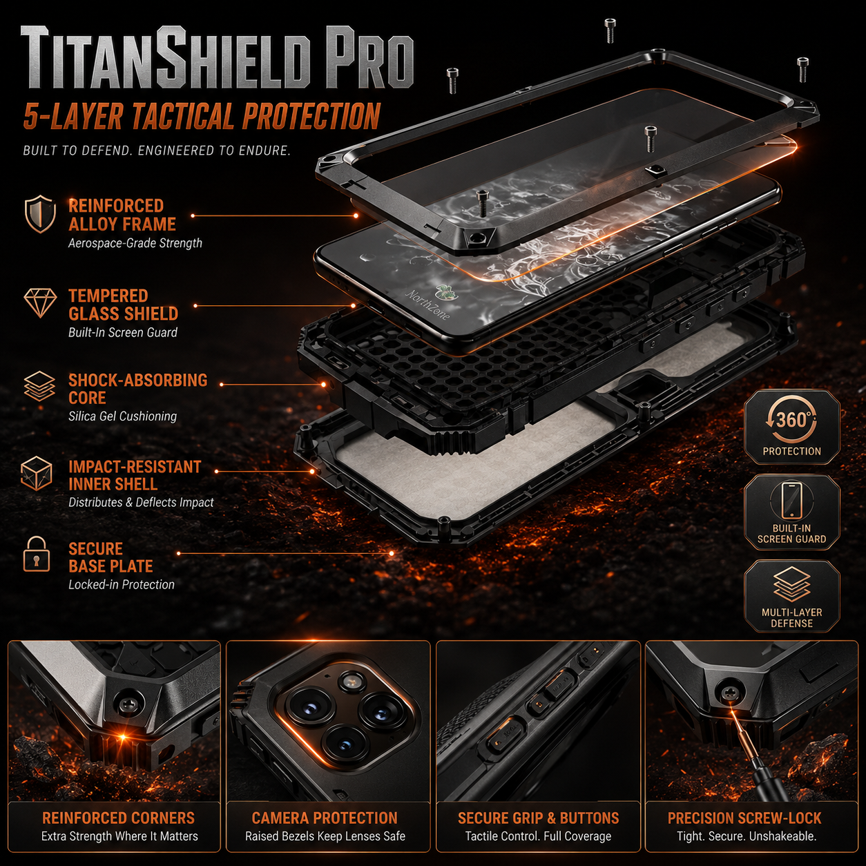 TitanShield Pro Aluminum Defender Case with Built-In Screen Guard & Kickstand – Galaxy S26 Ultra / S26 / S25 / S24 Series