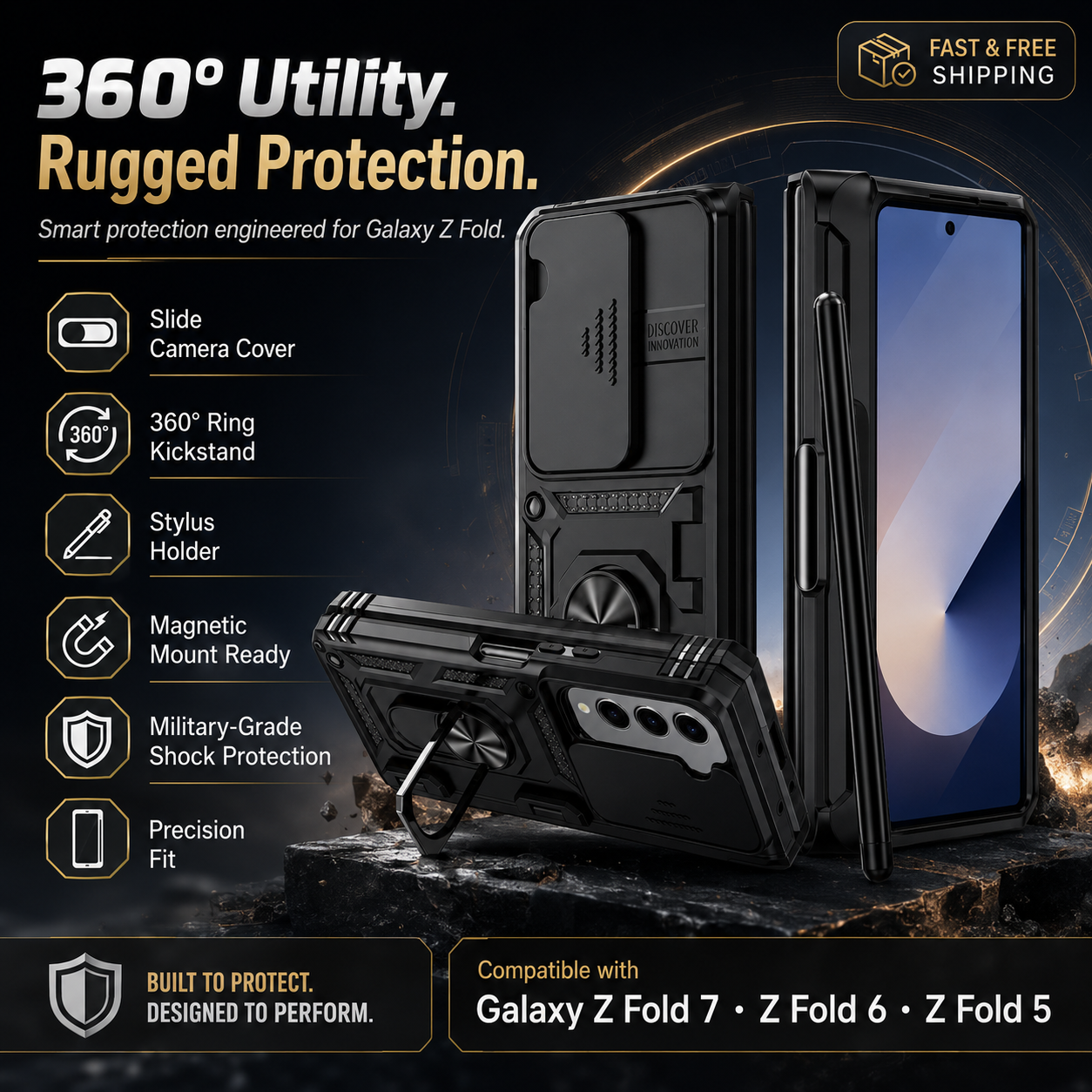 ArmorShield Slide Series Case For Samsung Galaxy Z Fold 7, Z Fold 6 & Z Fold 5