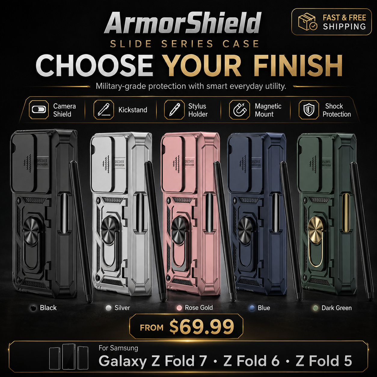 ArmorShield Slide Series Case For Samsung Galaxy Z Fold 7, Z Fold 6 & Z Fold 5