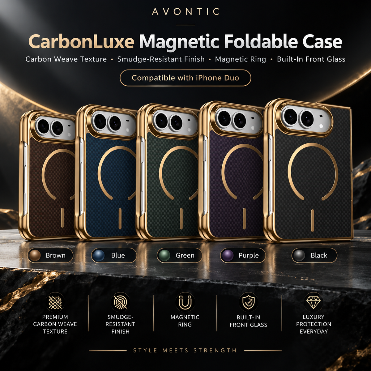 RhinoGuard CarbonLuxe — Magnetic iPhone Duo Case with Built-In Front Glass — product view 2