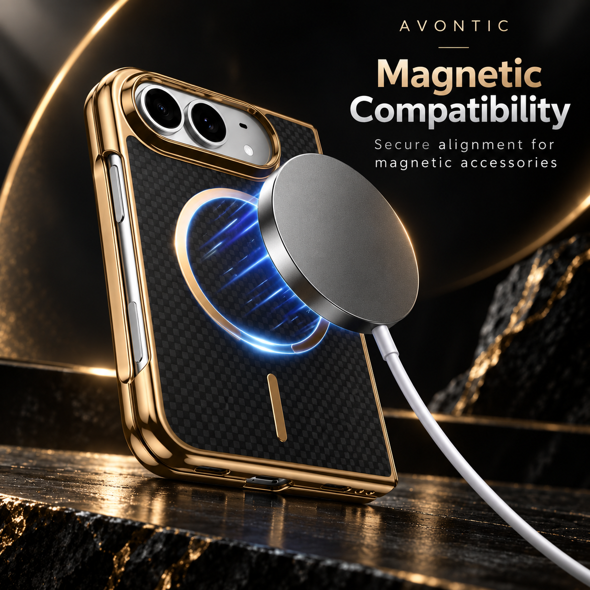 RhinoGuard CarbonLuxe — Magnetic iPhone Duo Case with Built-In Front Glass — product view 3