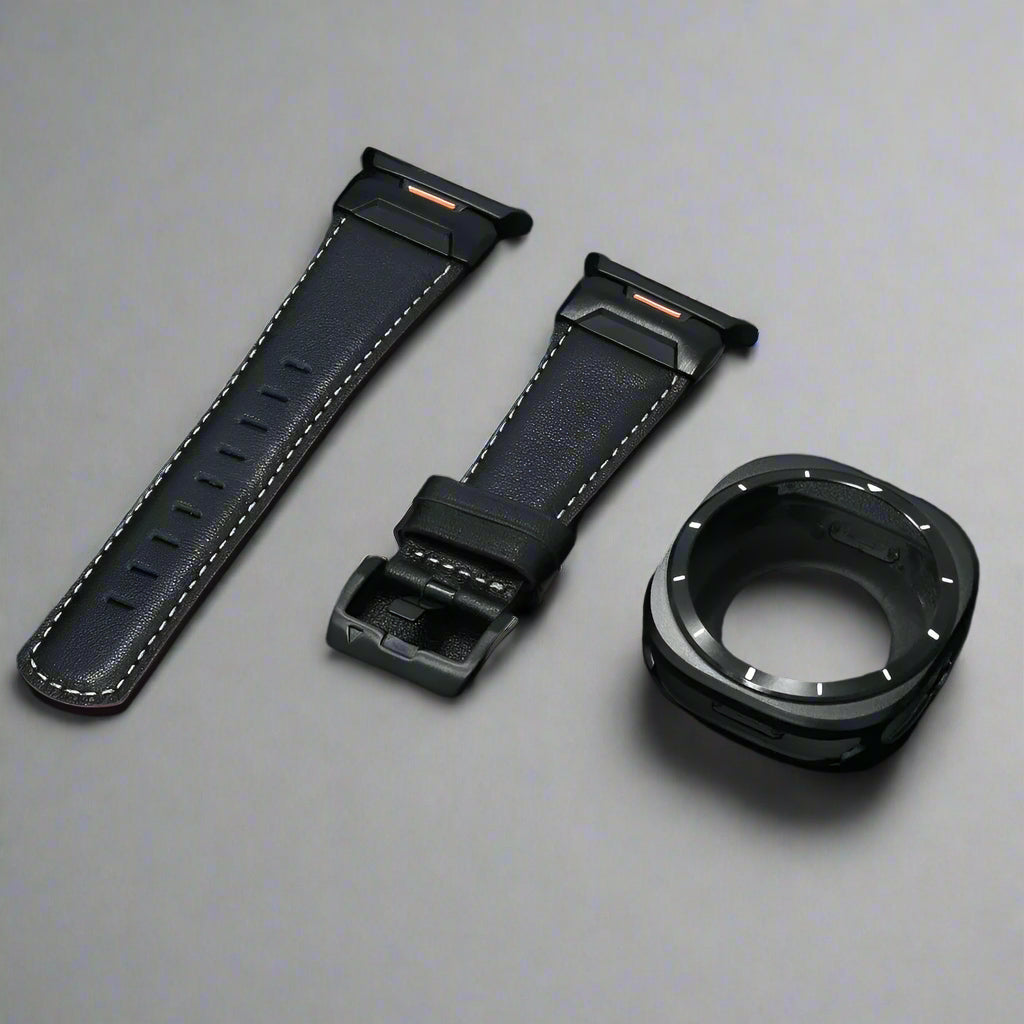 Crazy Horse Leather Strap for Samsung Galaxy Band Ultra 47mm Aluminum Alloy Case+bracelet for Galaxy Ultra Watchband Accessories Avontic