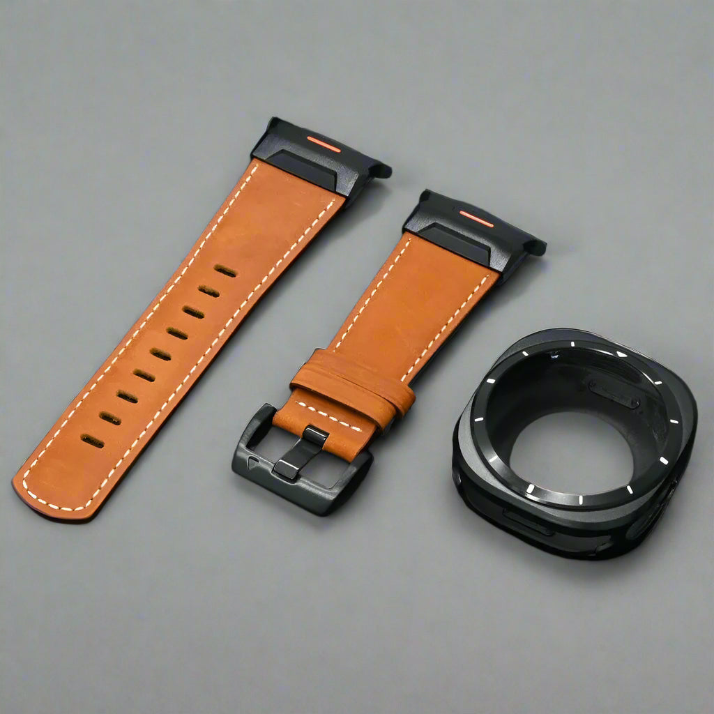 Crazy Horse Leather Strap for Samsung Galaxy Band Ultra 47mm Aluminum Alloy Case+bracelet for Galaxy Ultra Watchband Accessories Avontic