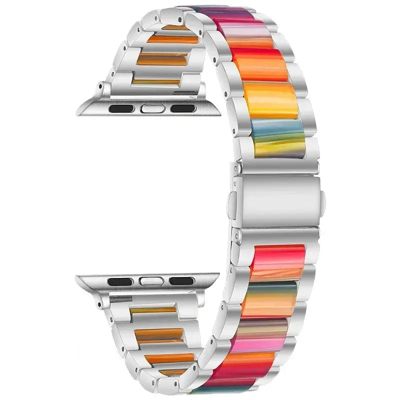 EleganceFitResin & Stainless Steel Band for Apple Watch Series 11, Ultra 3, 10, 9, 8, 7, 6, SE (42mm–49mm)
