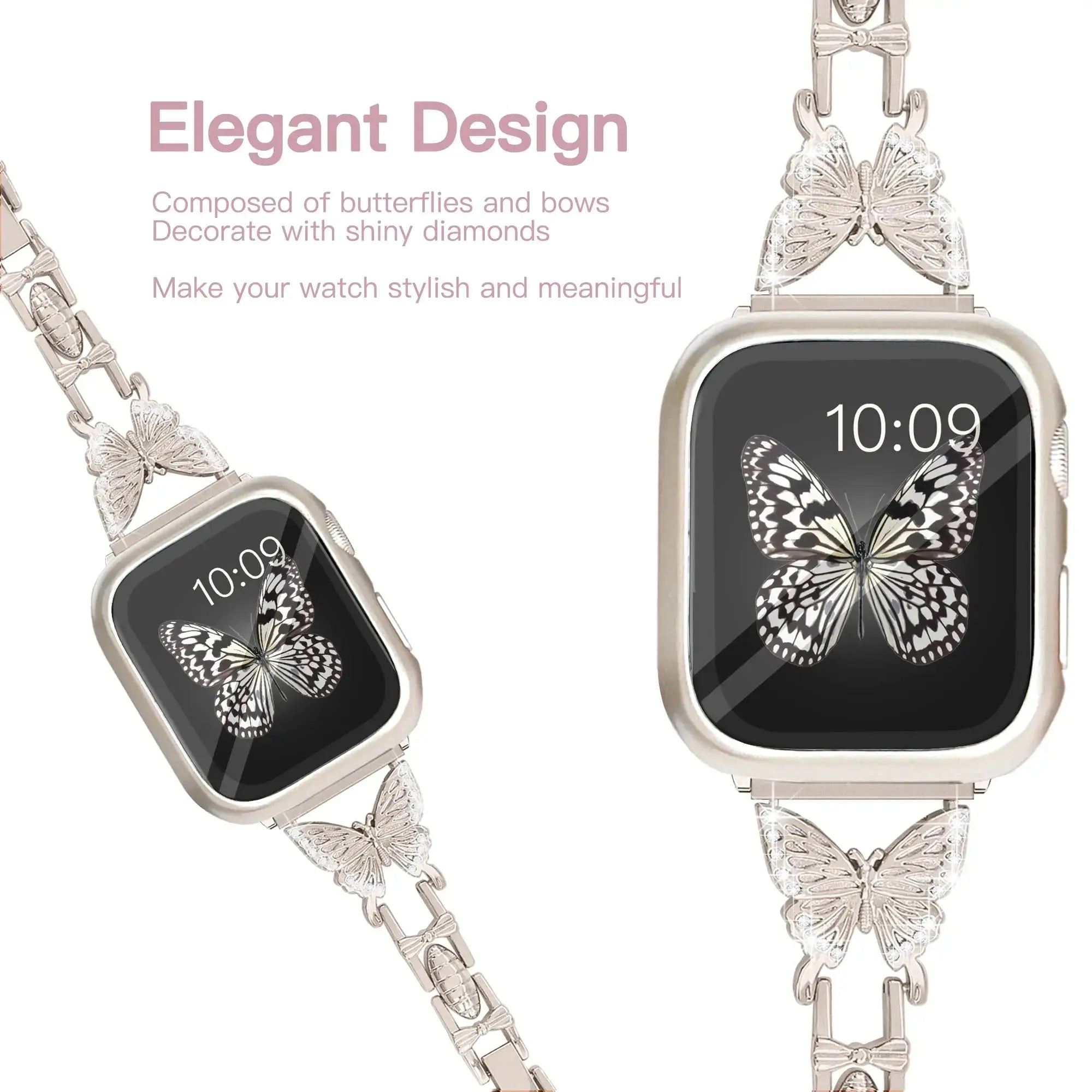 Diamond Butterfly for Apple Watch band 40mm 44mm 41mm 49mm 45mm 38mm Metal Bracelet iWatch series se 6 3 4 5 Ultra 2 8 9 strap Avontic