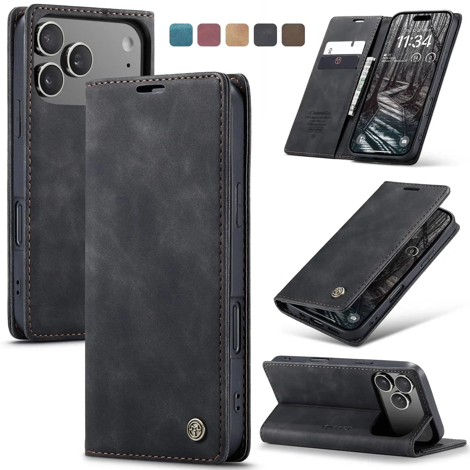 Flip Wallet Case for iPhone 17 Pro Max 17 Air 17 Pro 17, Leather Magnetic Folio Cover with Card Holder, Kickstand - TPU Case Avontic
