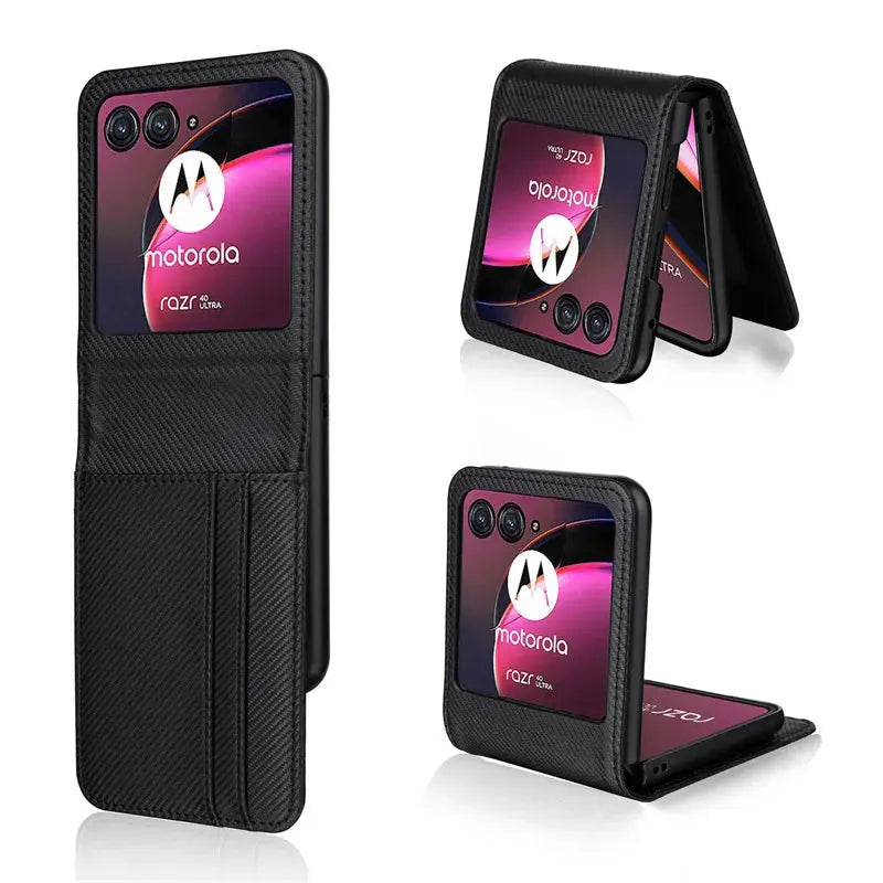 For Motorola Razr 40 Ultra Case Cover Carbon Fiber Wallet Leather Flip Multi-card slot Cover For Moto Razr+ Plus 2023 Phone Case Avontic