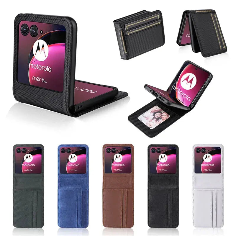 For Motorola Razr 40 Ultra Case Cover Carbon Fiber Wallet Leather Flip Multi-card slot Cover For Moto Razr+ Plus 2023 Phone Case Avontic