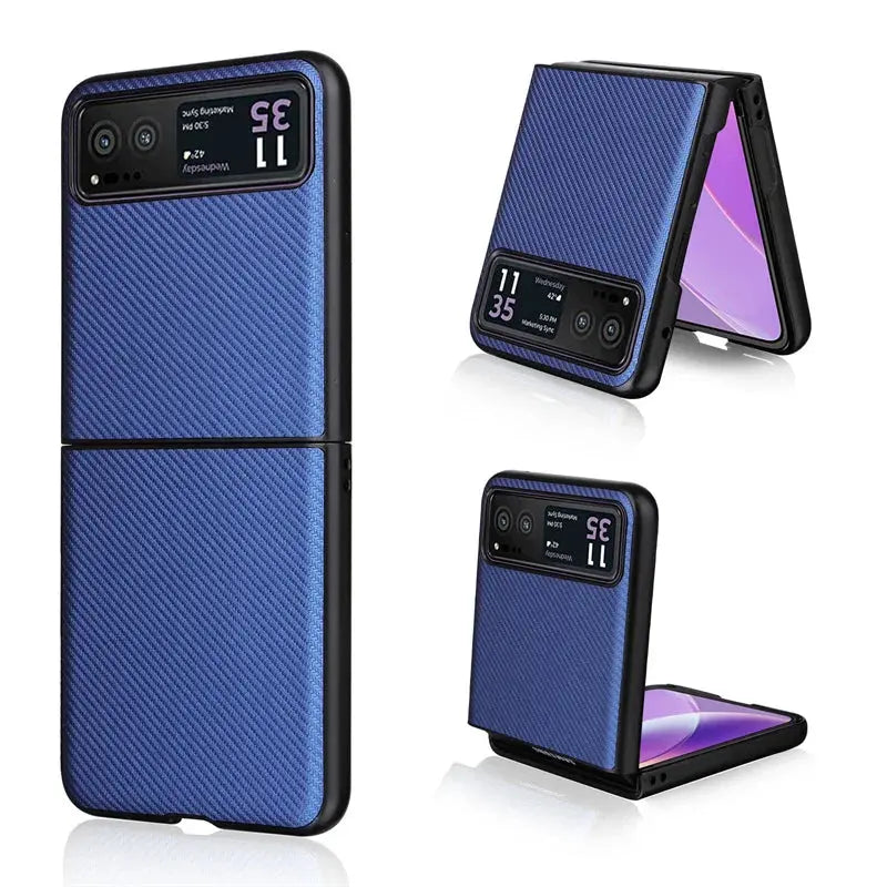 For Motorola Razr 40s Case Luxury Carbon Fiber Slim PU Leather PC Book Cover For Moto Razr 40 Razr40 Razr Lite 2023 Phone Case Avontic
