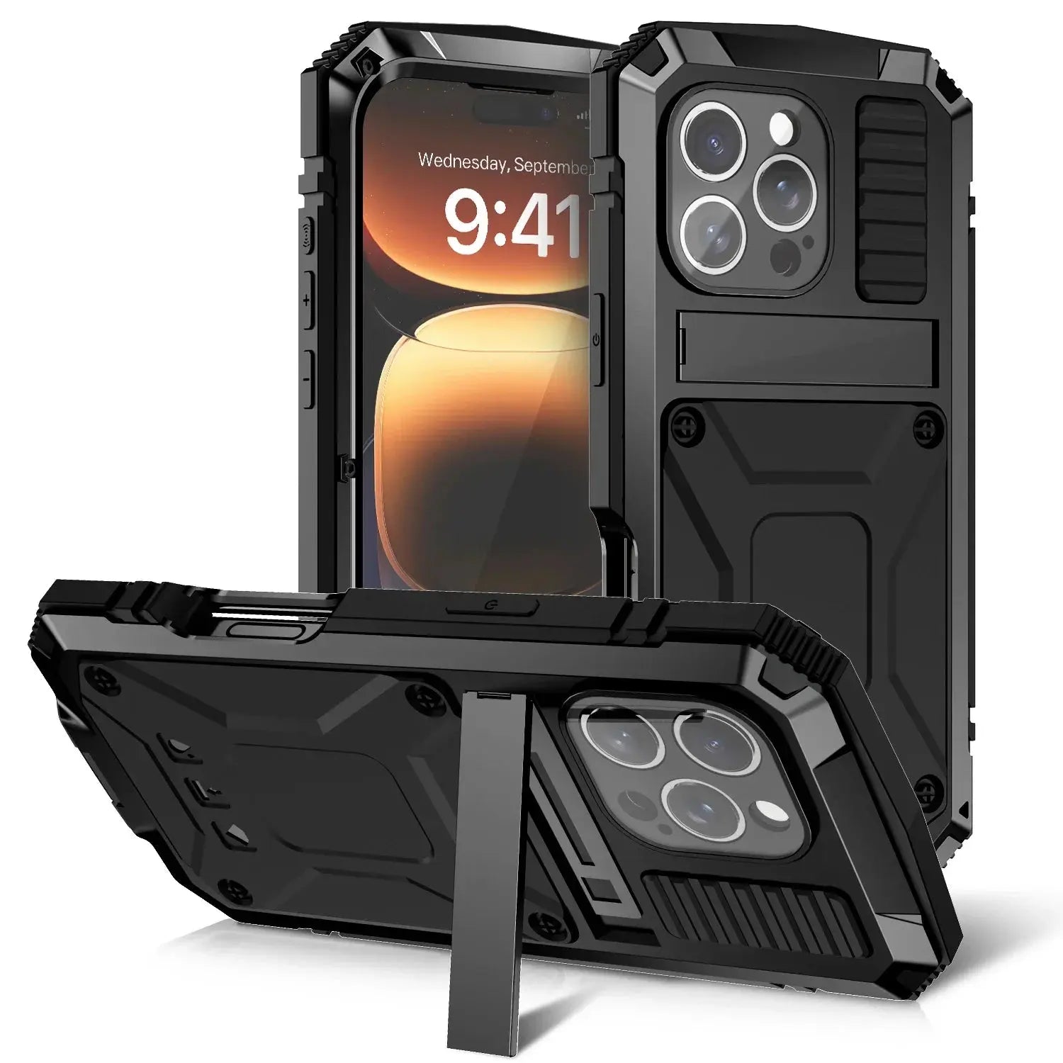 UltraGuard Pro Aluminum Screw Bumper Case with Kickstand for iPhone 16 Pro Max & 16 Plus – Heavy-Duty Shockproof Protection — product view 3