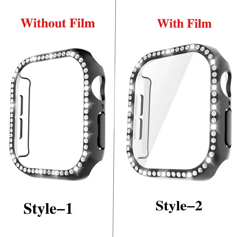 Glass+Diamond Cover For Apple Watch Case 46mm 42mm Bling Bumper Protector for iWatch series 10 46 42 mm WatchCase Avontic