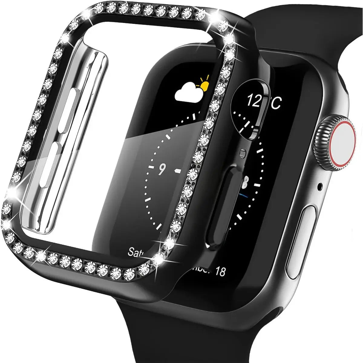 Glass+Diamond Cover For Apple Watch Case 46mm 42mm Bling Bumper Protector for iWatch series 10 46 42 mm WatchCase Avontic