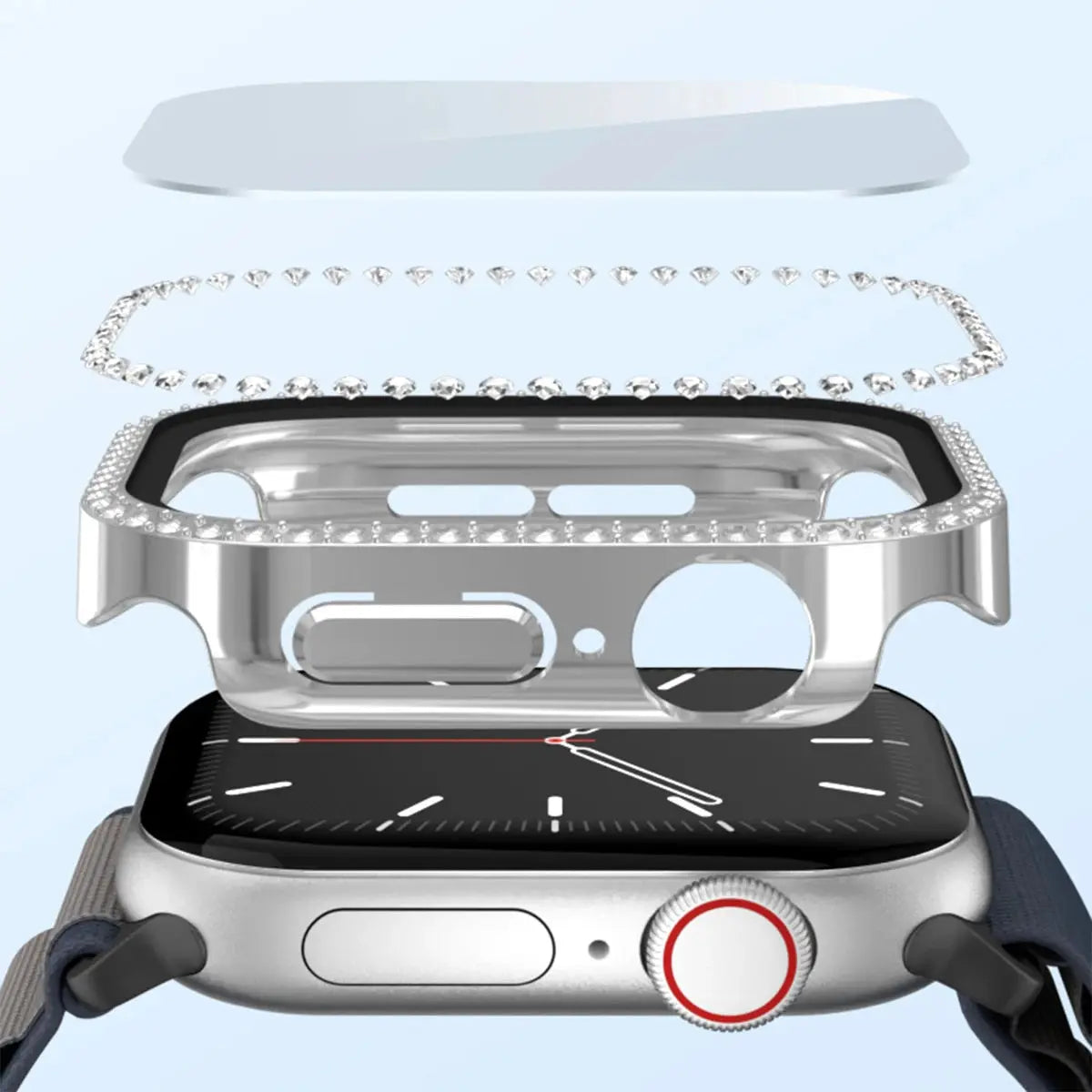 Glass+Diamond Cover For Apple Watch Case 46mm 42mm Bling Bumper Protector for iWatch series 10 46 42 mm WatchCase Avontic