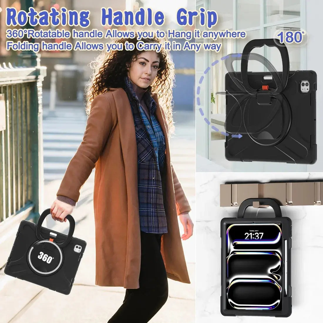 Heavy Duty Rugged Protective Case 360° Rotating Kickstand & Handle Grip,Shoulder Strap For iPad Pro 13 Inch Case M4 2024 7th Gen Avontic
