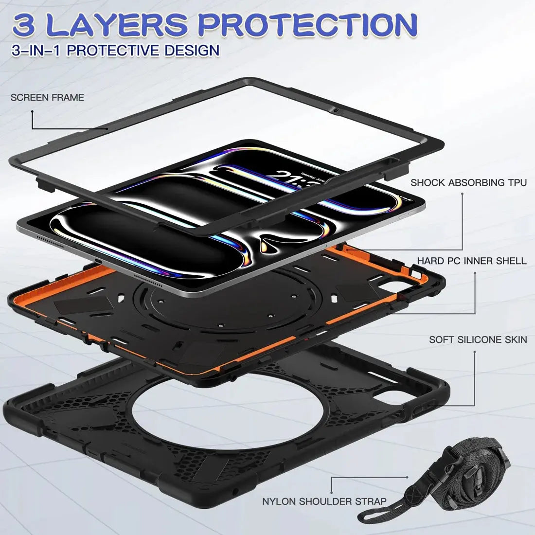 Heavy Duty Rugged Protective Case 360° Rotating Kickstand & Handle Grip,Shoulder Strap For iPad Pro 13 Inch Case M4 2024 7th Gen Avontic