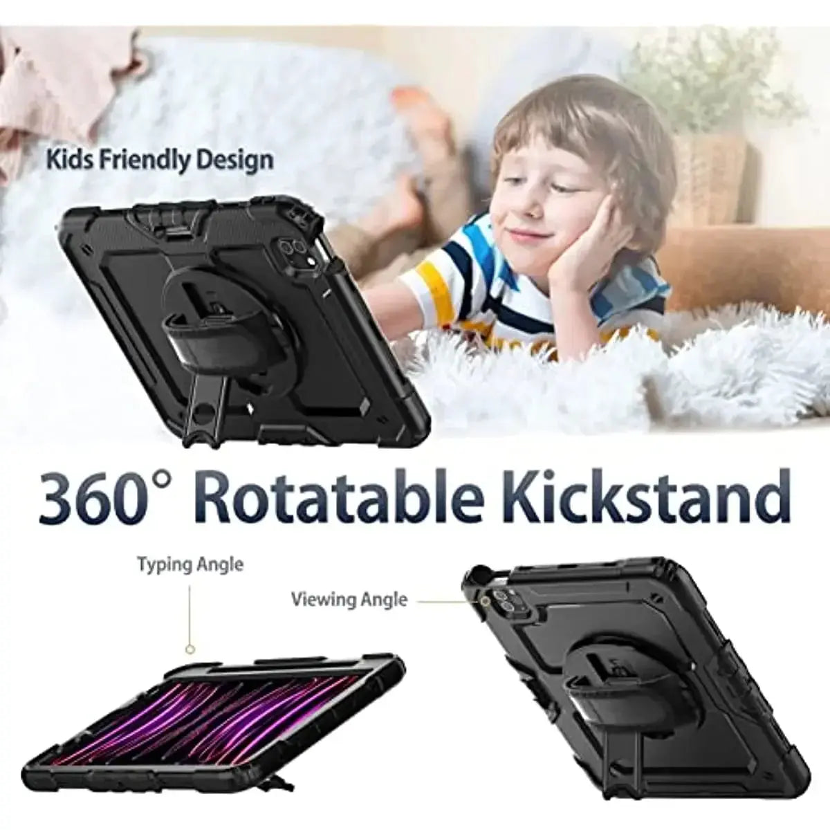 Kickstand Shockproof Case For iPad Pro 11 12.9 M2 2022 2021 2020 Cover iPad 12.9 Pro 3 4 5 6+PET Screen Protector+Shoulder Strap Avontic