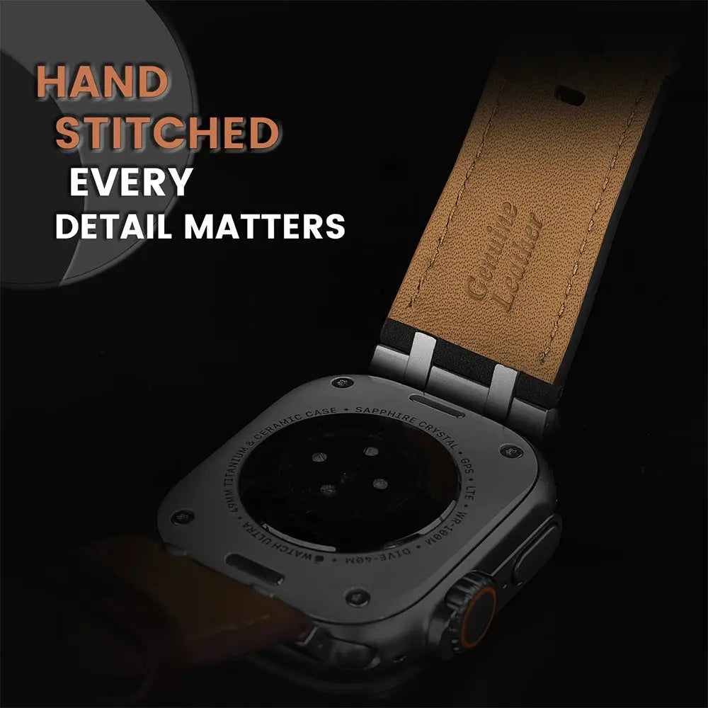 Avontic Mastercrafted Genuine Leather Band for Apple Watch Ultra 3/2/1 & Series 11/10/9 – Premium Stainless Steel Buckle Strap — product view 10