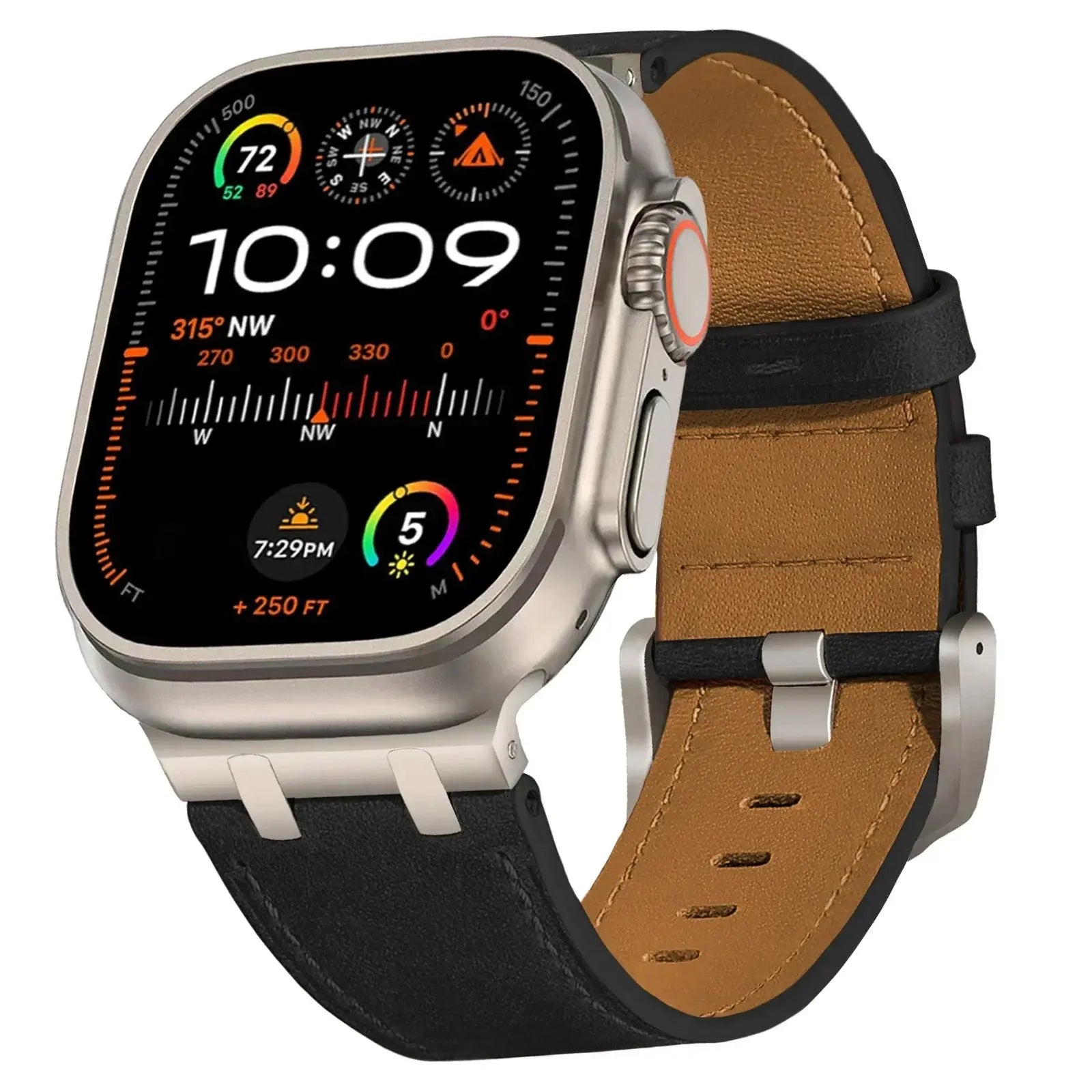 Avontic Mastercrafted Genuine Leather Band for Apple Watch Ultra 3/2/1 & Series 11/10/9 – Premium Stainless Steel Buckle Strap — product view 2