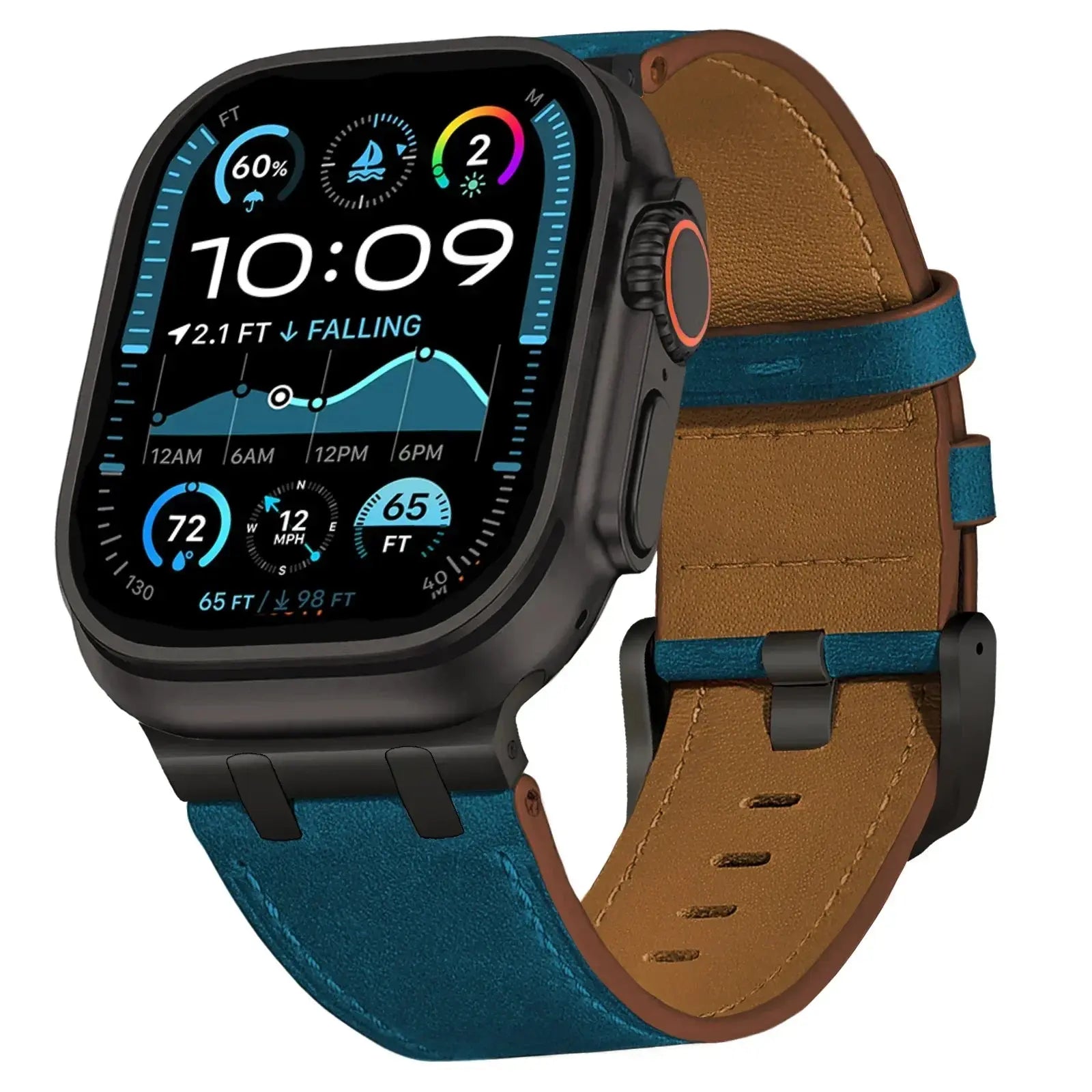 Avontic Mastercrafted Genuine Leather Band for Apple Watch Ultra 3/2/1 & Series 11/10/9 – Premium Stainless Steel Buckle Strap — product view 7