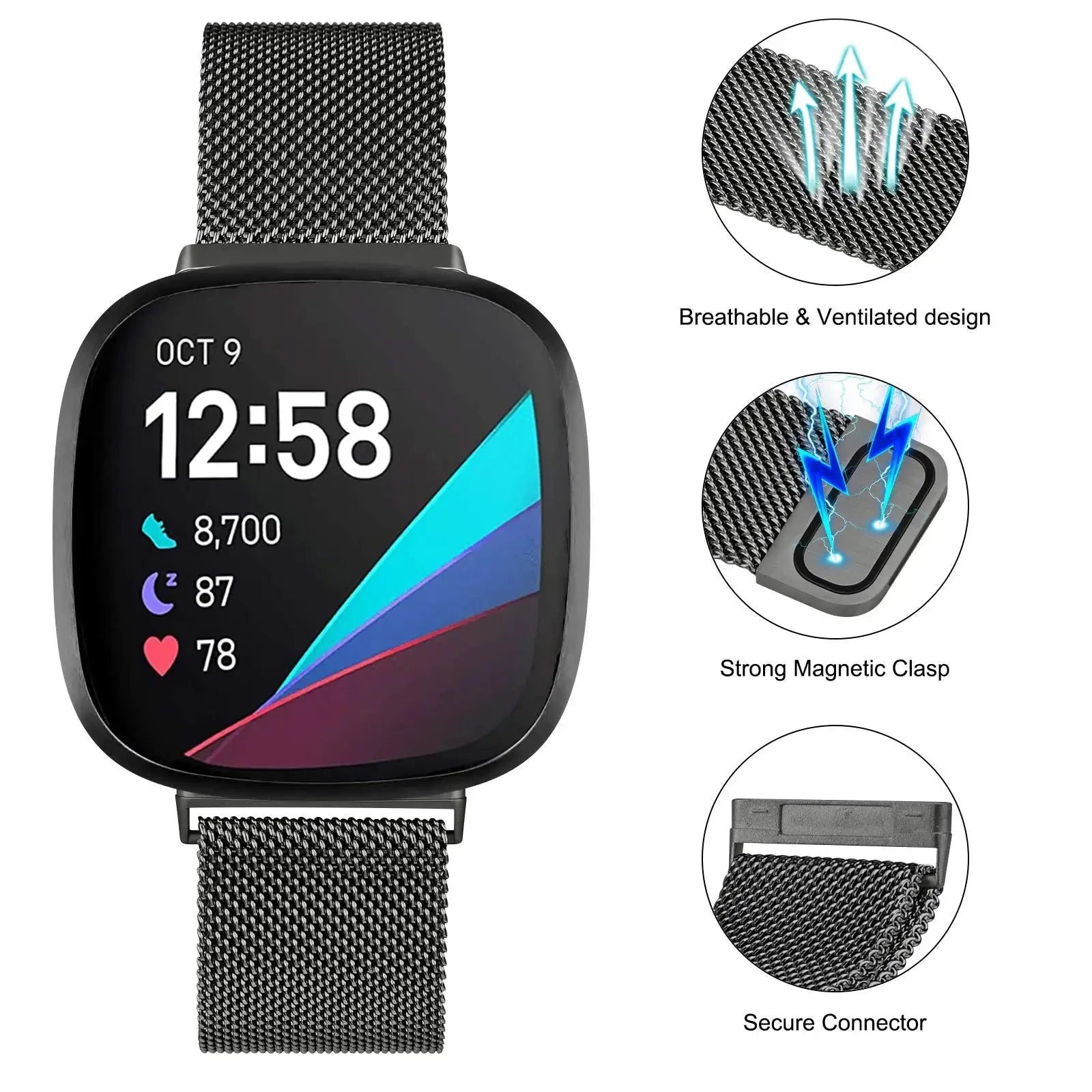 Milanese Loop strap for Fitbit versa 3 4 Band Sense/Lite Magnetic Metal Watchband Stainless Steel Bracelet Fitbit versa 2 band Avontic