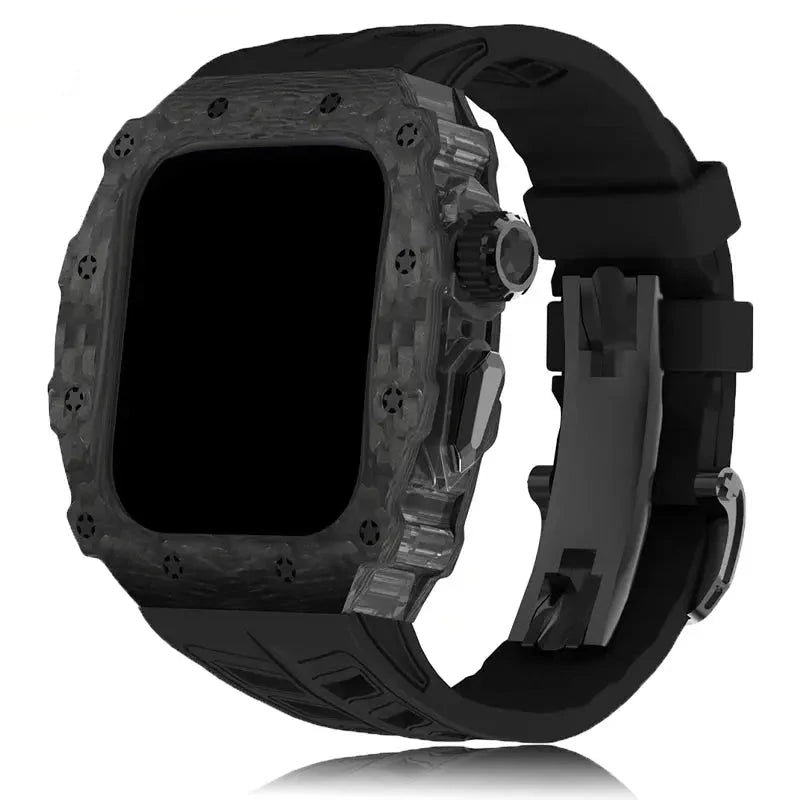 Luxury Carbon Fiber Mod Kit for Apple Watch Series 10 46mm Folding Pin Buckle Bracelet Case Black Clear Crown Mod Kit Band Avontic