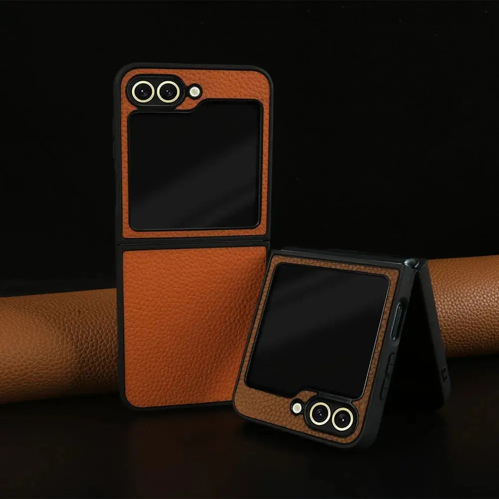 EliteGuard Genuine Leather Case for Samsung Galaxy Z Flip 6 - Premium Cowhide Cover