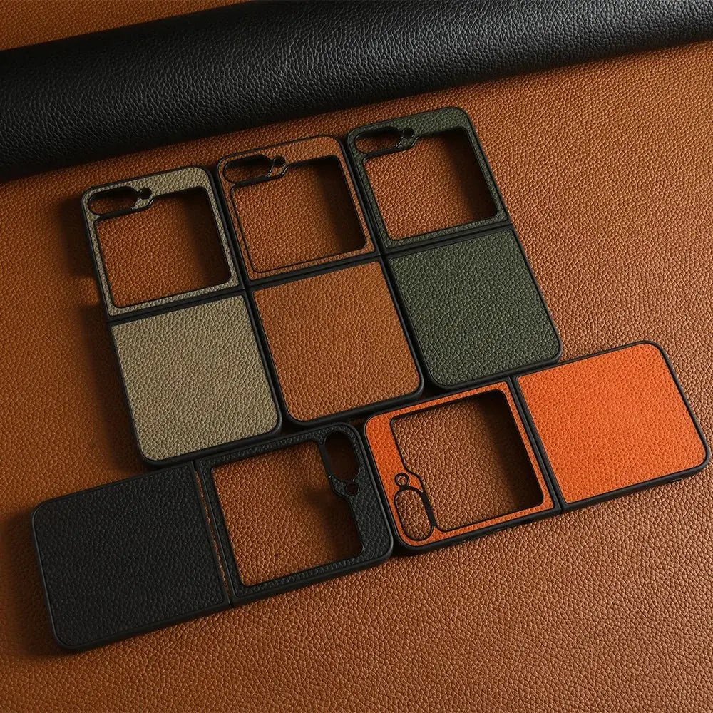 Luxury Genuine Leather Case For Samsung Galaxy Z Flip6 Cases for galaxy Z Flip 6 phone Cover Litchi Pattern Cowhide Coque Shell Avontic