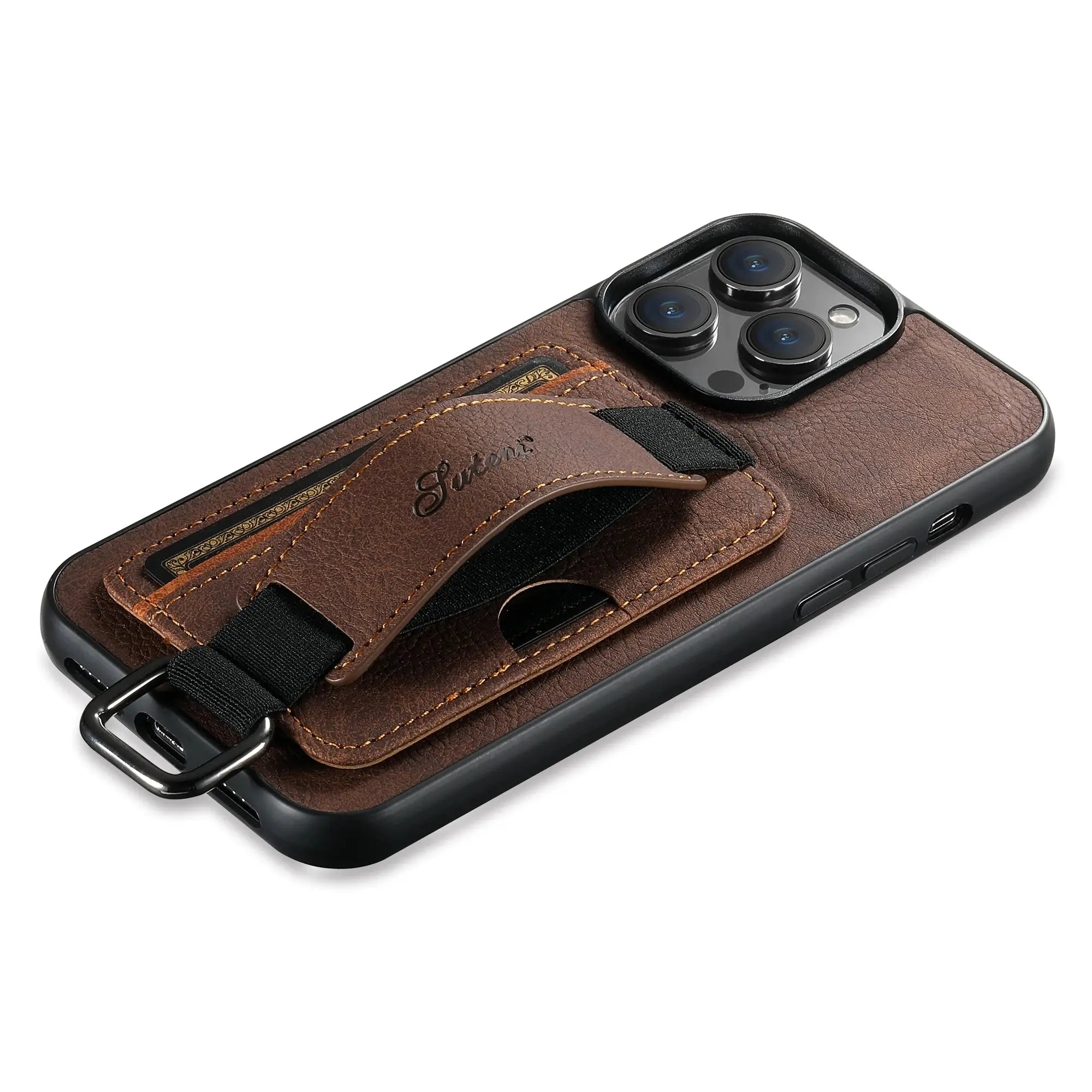 Luxury Leather Card Holder Phone Case For iPhone 13 12 14 15 Pro Max 15Plus 11 Xs Xr X Wrist Ring Shell Wallet Shockproof Cover Avontic