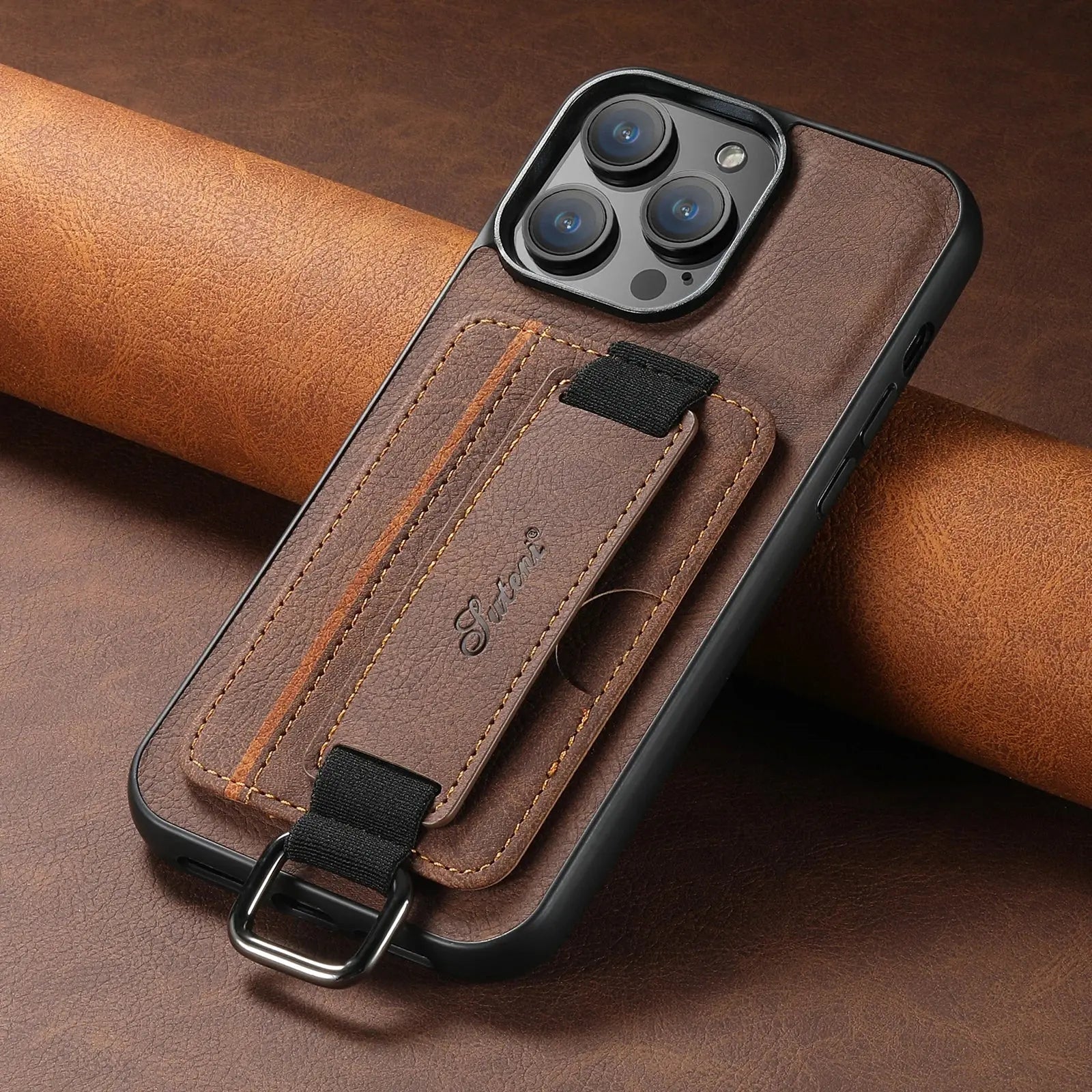 Luxury Leather Card Holder Phone Case For iPhone 13 12 14 15 Pro Max 15Plus 11 Xs Xr X Wrist Ring Shell Wallet Shockproof Cover Avontic