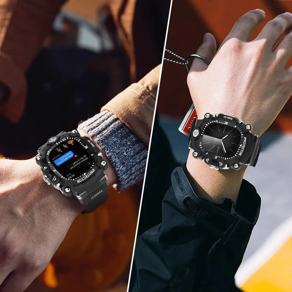 Luxury Steel Modification Kit For Apple Watch 9 8 7 6 SE Metal Button Rubber Strap For iWatch Series 45MM 44MM TPU PC Case Bezel Avontic