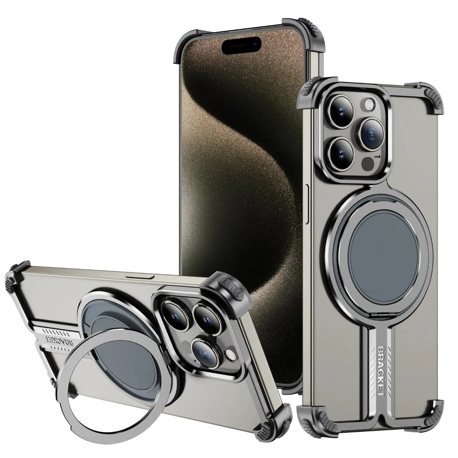 Premium Titanium Alloy 360° Magnetic Stand Case for iPhone 16 & Earlier Models — product view 1