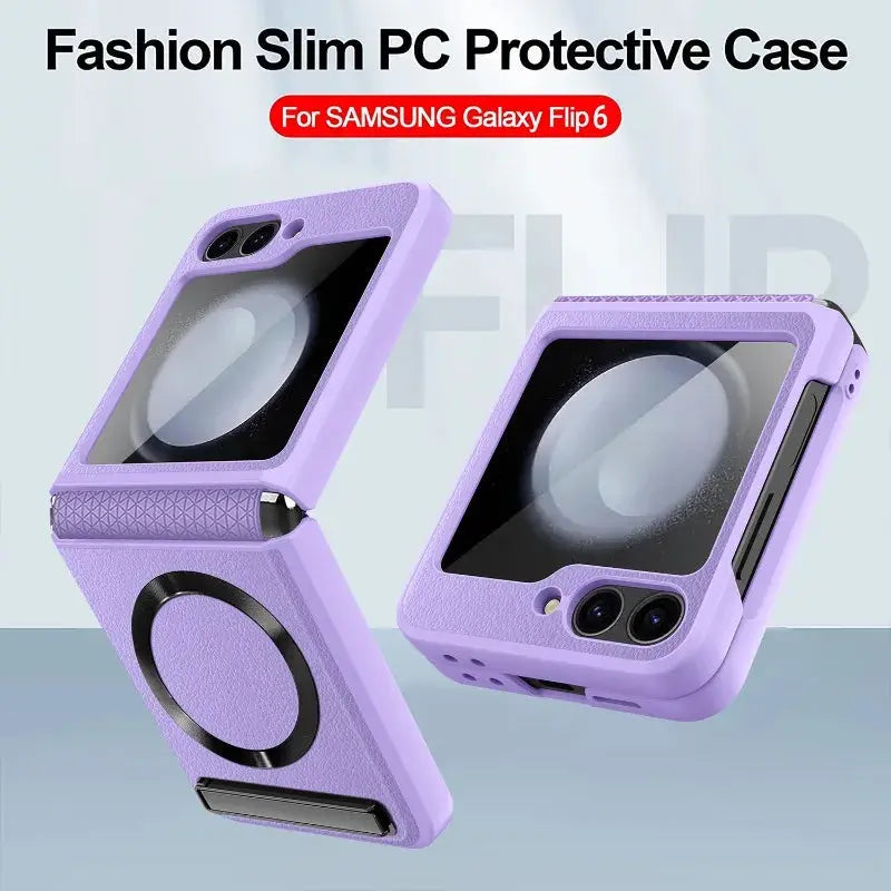 Magnetic Kickstand for Magsafe Phone Case for Samsung Galaxy Z Flip 6 5 Flip6 Flip5 5G Hinge Protection Glass Film Leather Cover Avontic