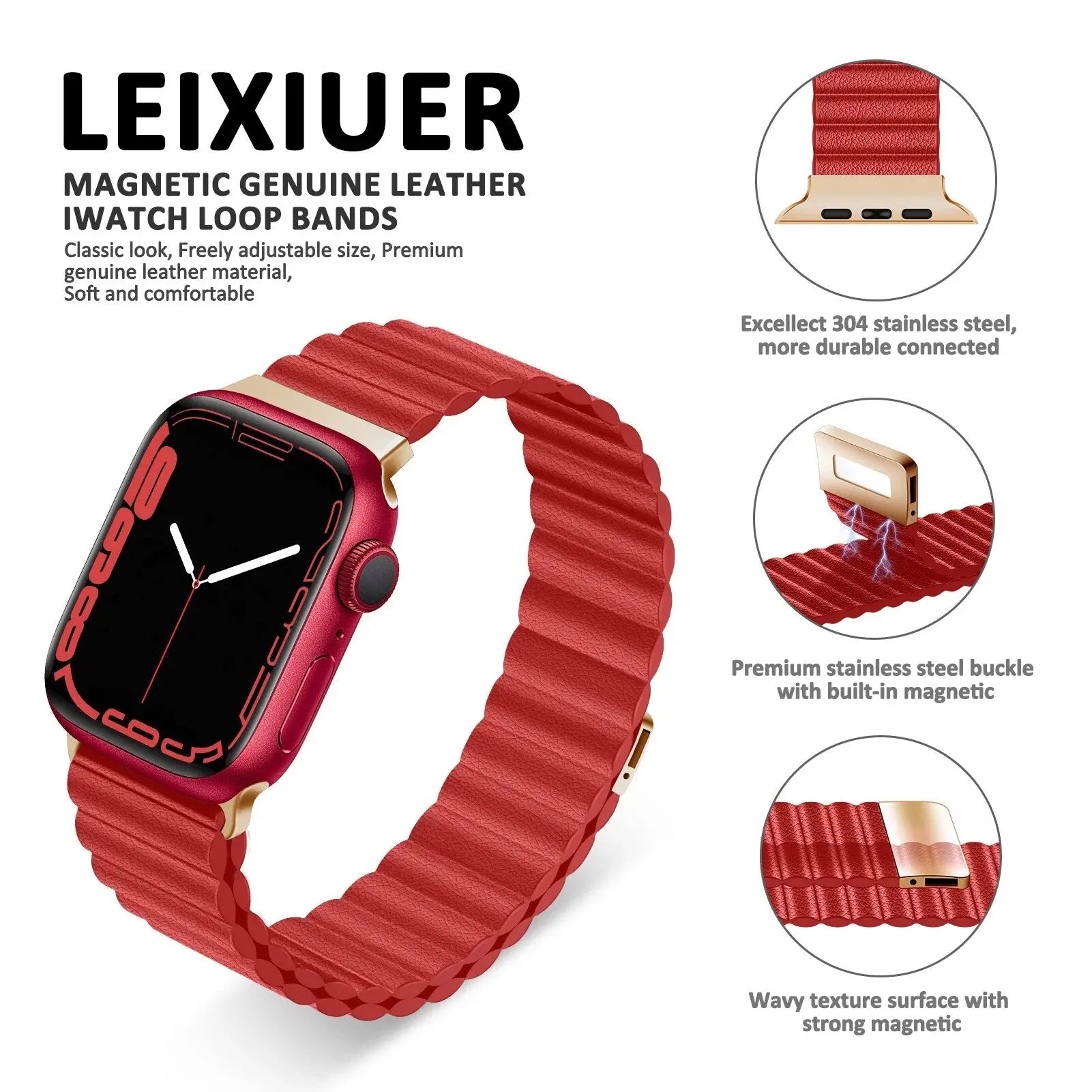 Magnetic strap For Apple watch band 45mm 44mm 49mm 40mm 41mm leather loop watchband Bracelet iWatch series 3 5 4 6 SE 7 8 Ultra Pinnacle Luxuries