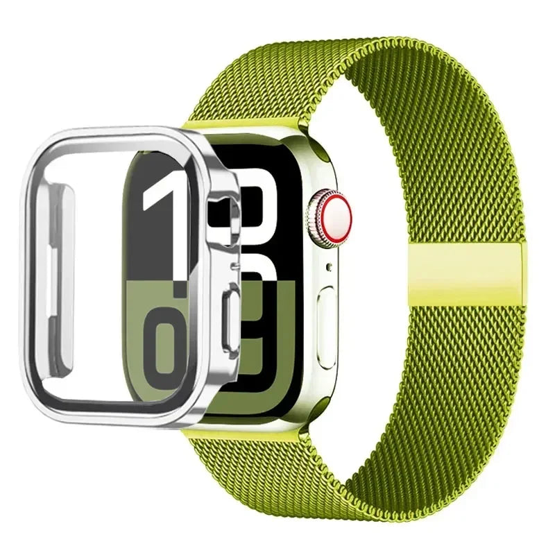 Milanese Stainless Steel Loop Band with Protective Case – Compatible with Apple Watch Ultra & Series 4–10 (40–49mm)