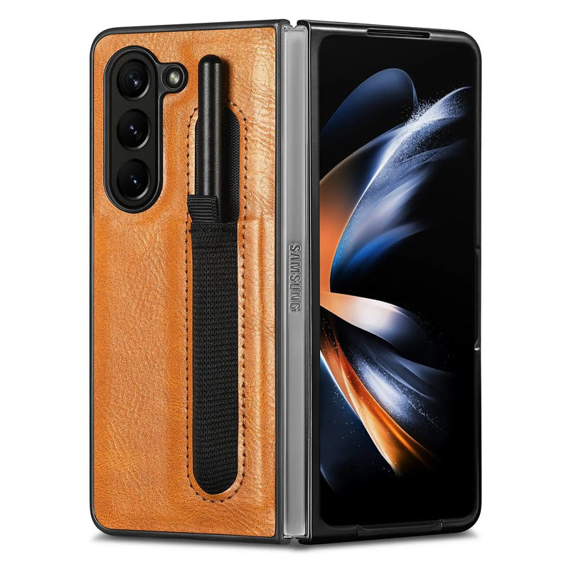 Business Leather Case for Samsung Galaxy Z Fold 5 Fashion with Pen Holder Slim and Fit Original Touch Anti-drop Phone Cover Avontic